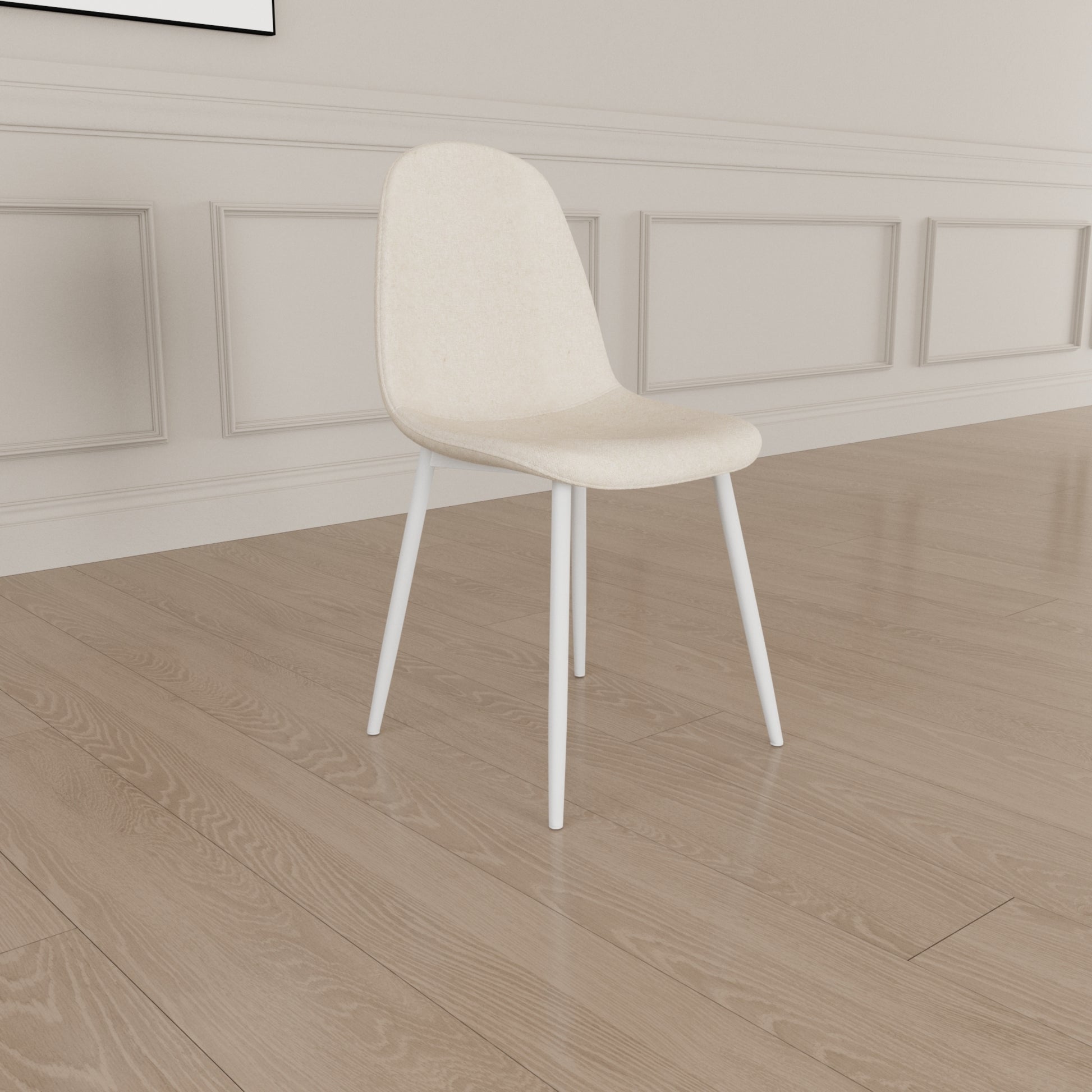 63 "Mdf Cream Style Coffee Table And Modern Dining Chair 4 Piece Set, Modern Fashion Kitchen Table Set, Round Wave Table Legs, Dining Table And Linen Chair Beige White Mdf