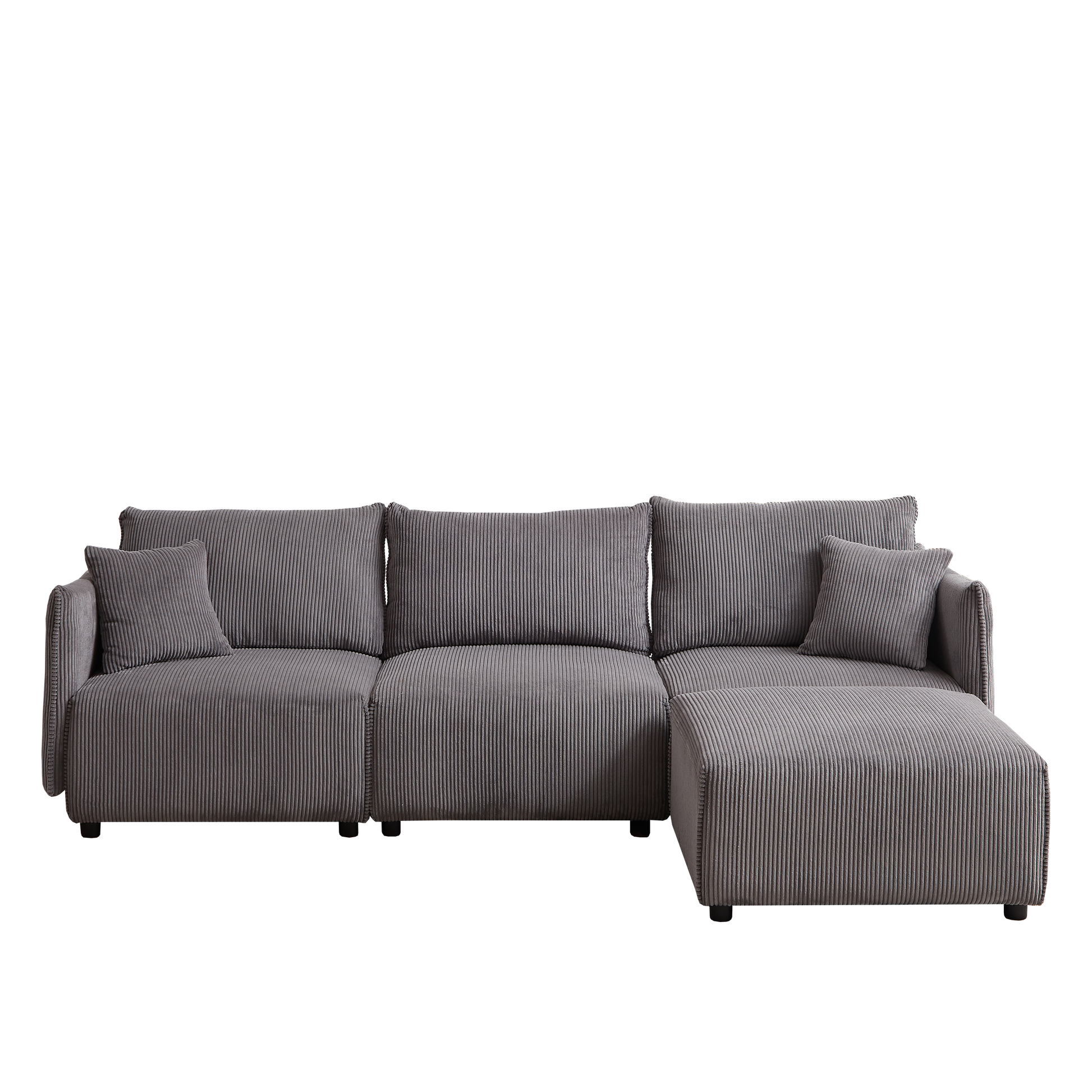 106" Multi Module Combination Style Sofa For Living Room, Bedroom And Other Lounge Spaces, Modern Minimalist Corduroy Combination Sofa With 2 Comfort Cushions With Usb & C Charging Ports Gray Gray Foam Fabric 4 Seat