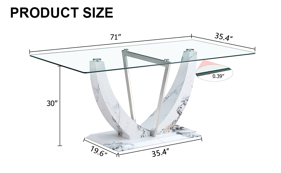 A Modern And Simple Rectangular Glass Table, Equipped With A 0.39 Inch Tempered Glass Table And Medium Density Board Legs, And Stainless Steel Support Shelves. Used In The Kitchen, Dining Room F 907 White Glass