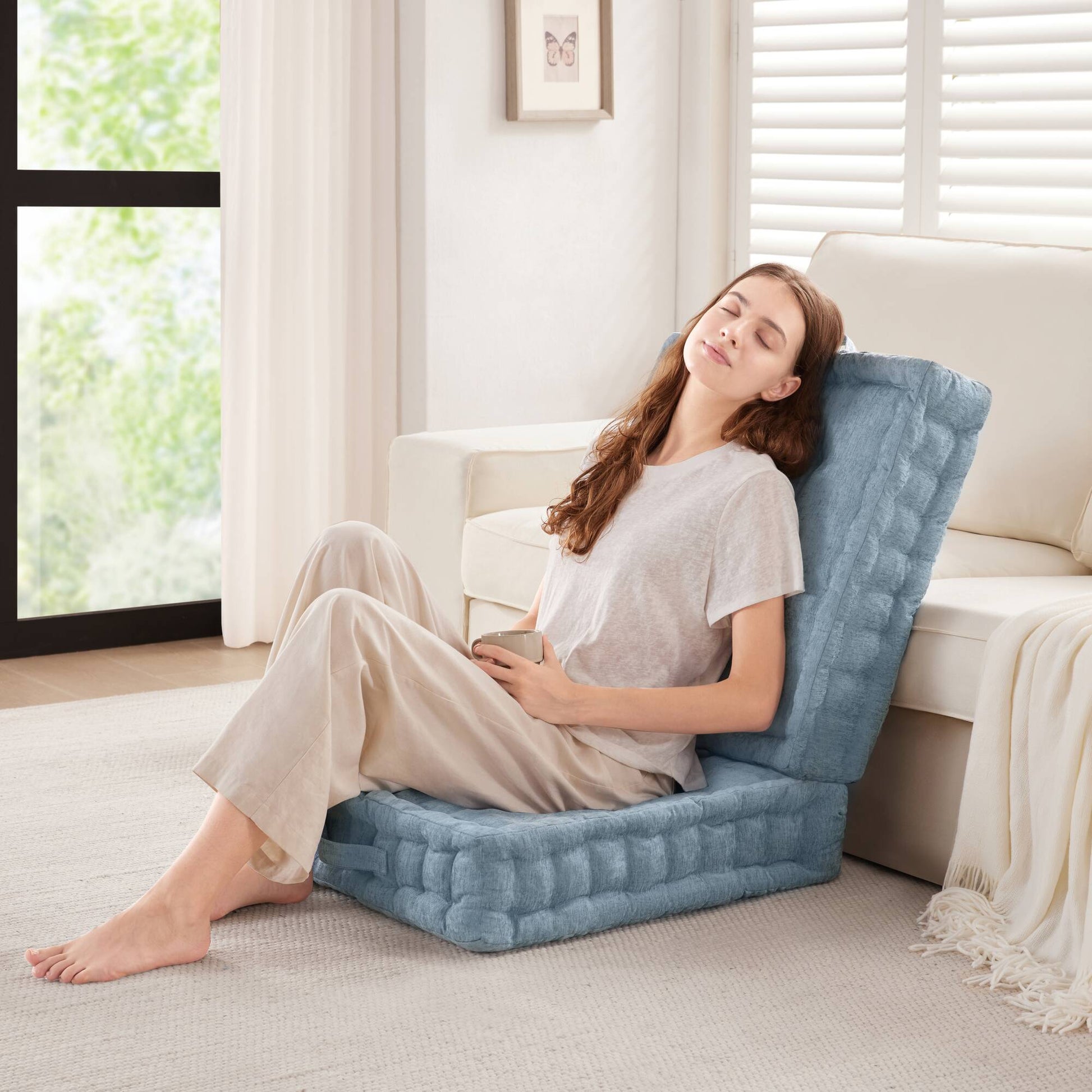 Poly Chenille Square Floor Pillow Cushion 24X24" Aqua Blue Polyester