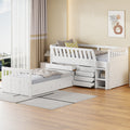 L Shaped Space Saving Twin Loft And Twin Platform Bed With 7 Drawers And Full Guardrails White Twin White Solid Wood