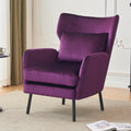 Wing Back Velvet Accent Chair, Modern Living Room Armchair Comfy Upholstered Single Sofa Chair For Bedroom Dorms Reading Reception Room With Metal Legs & Pillow, Purple Purple Velvet