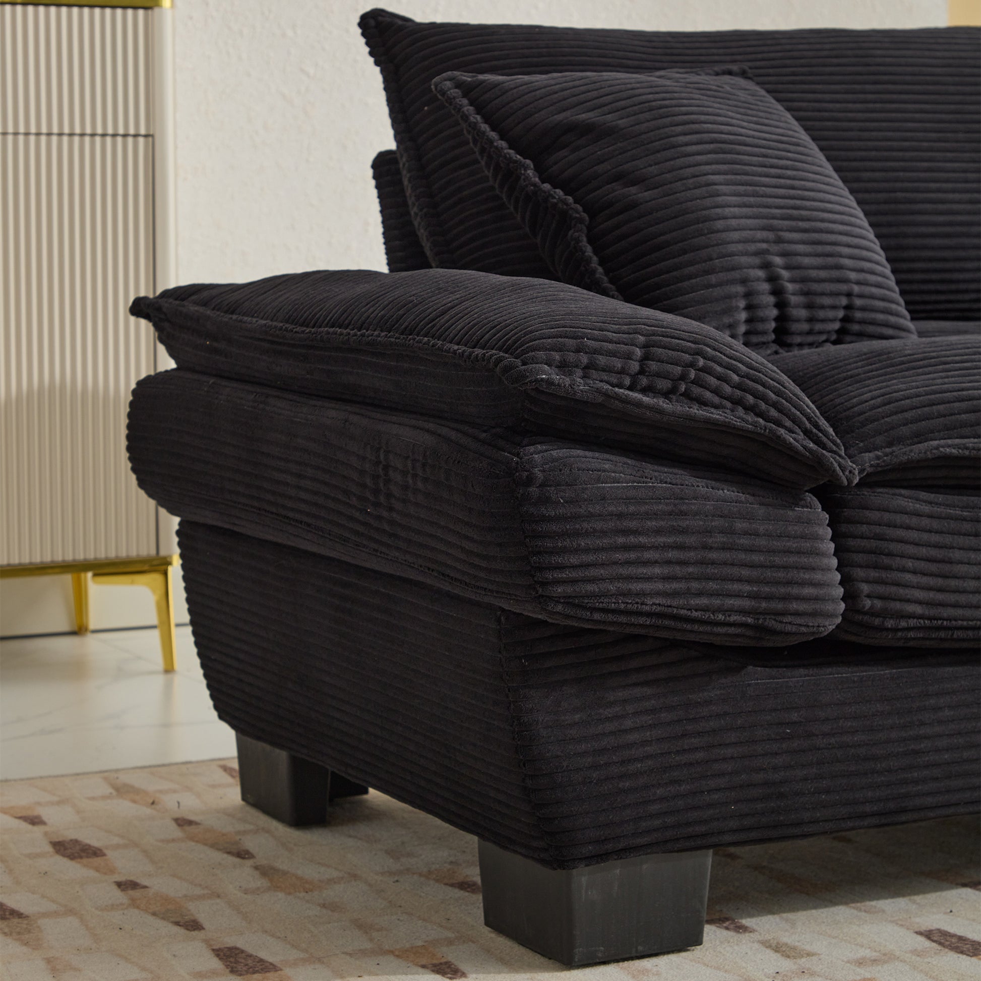 Corduroy Sofa Sleeper Couch Loveseat Sofa With Pillows Comfy Upholstered Deep Seat Sofa For Bedroom,Living Room,Apartment,Office,Dorm Black Corduroy Black Foam Upholstered 2 Seat