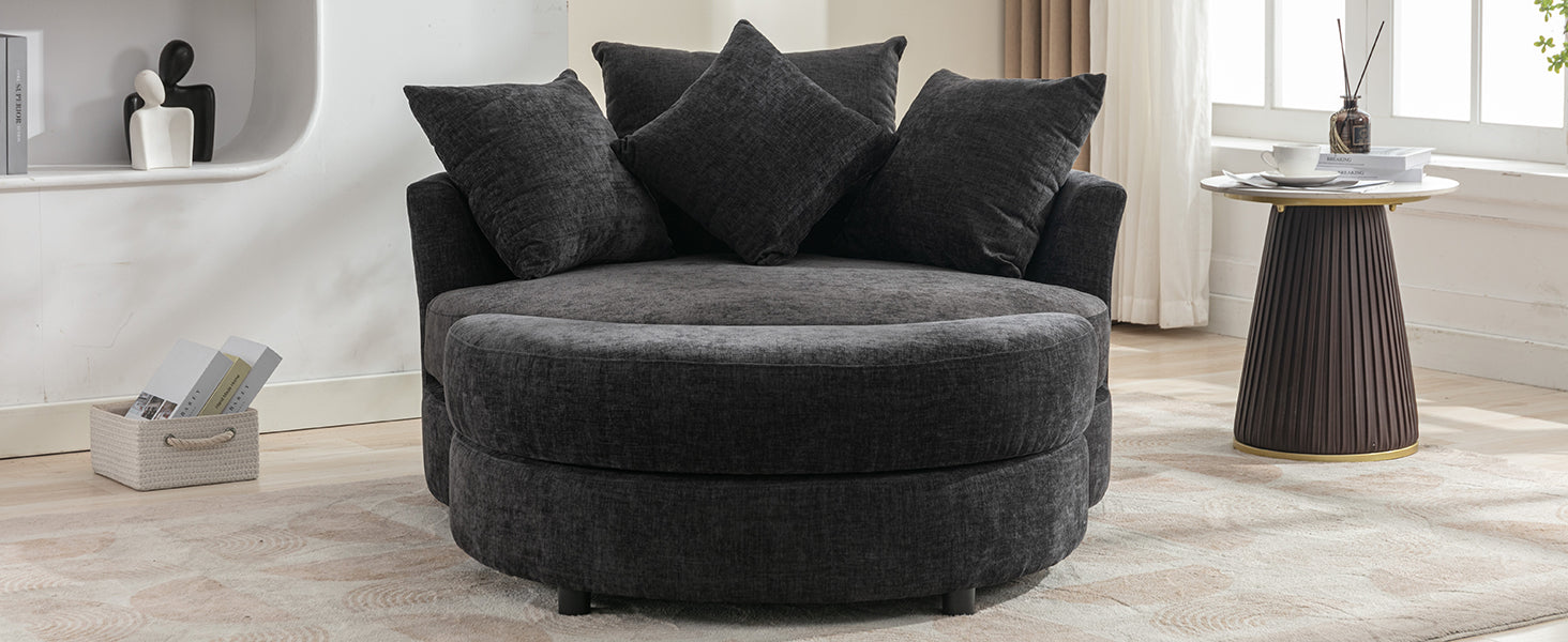 Orisfur. 360 Swivel Accent Barrel Chair With Storage Ottoman & 4 Pillows, Modern Chenille Leisure Chair Round Accent For Living Room, Gray Gray Foam Chenille