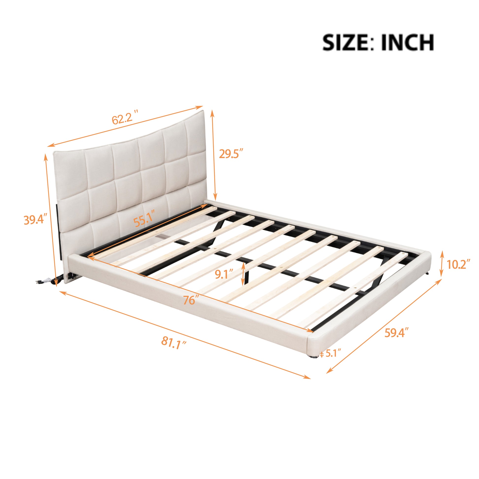 Full Size Upholstered Platform Bed With Led Lights,Usb Ports And Outlets,Linen Fabric,Beige Full Beige Wood Metal