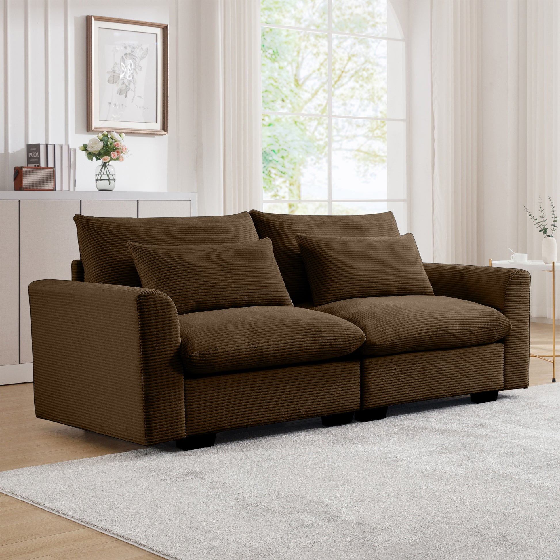 Modern Sofa 2 Seater Corduroy Fabric Sofa With Armrests For Apartment Living Room, Brown Brown Corduroy 2 Seat