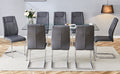 Table And Chair Set.Modern Rectangular Glass Dining Table With A Tempered Glass Tabletop And Silver Metal Legs, Paired With Multiple Chairs Designed With Pu Cushions And Silver Metal Legs. Gray Silver Seats 8 Tempered Glass