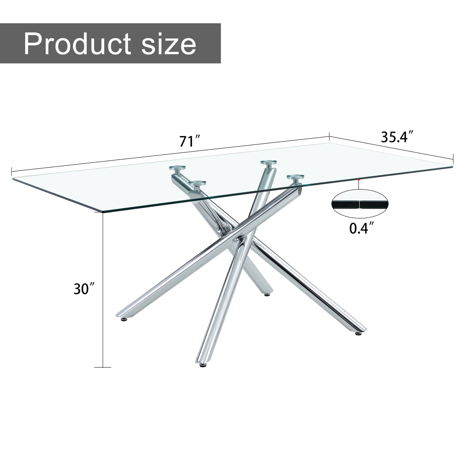 Large Modern Minimalist Rectangular Glass Dining Table For 4 8 People With 0.39" Tempered Glass Tabletop And Silver Metal Legs, For Kitchen Dining Living Meeting Room Banquet Hall Silver Glass