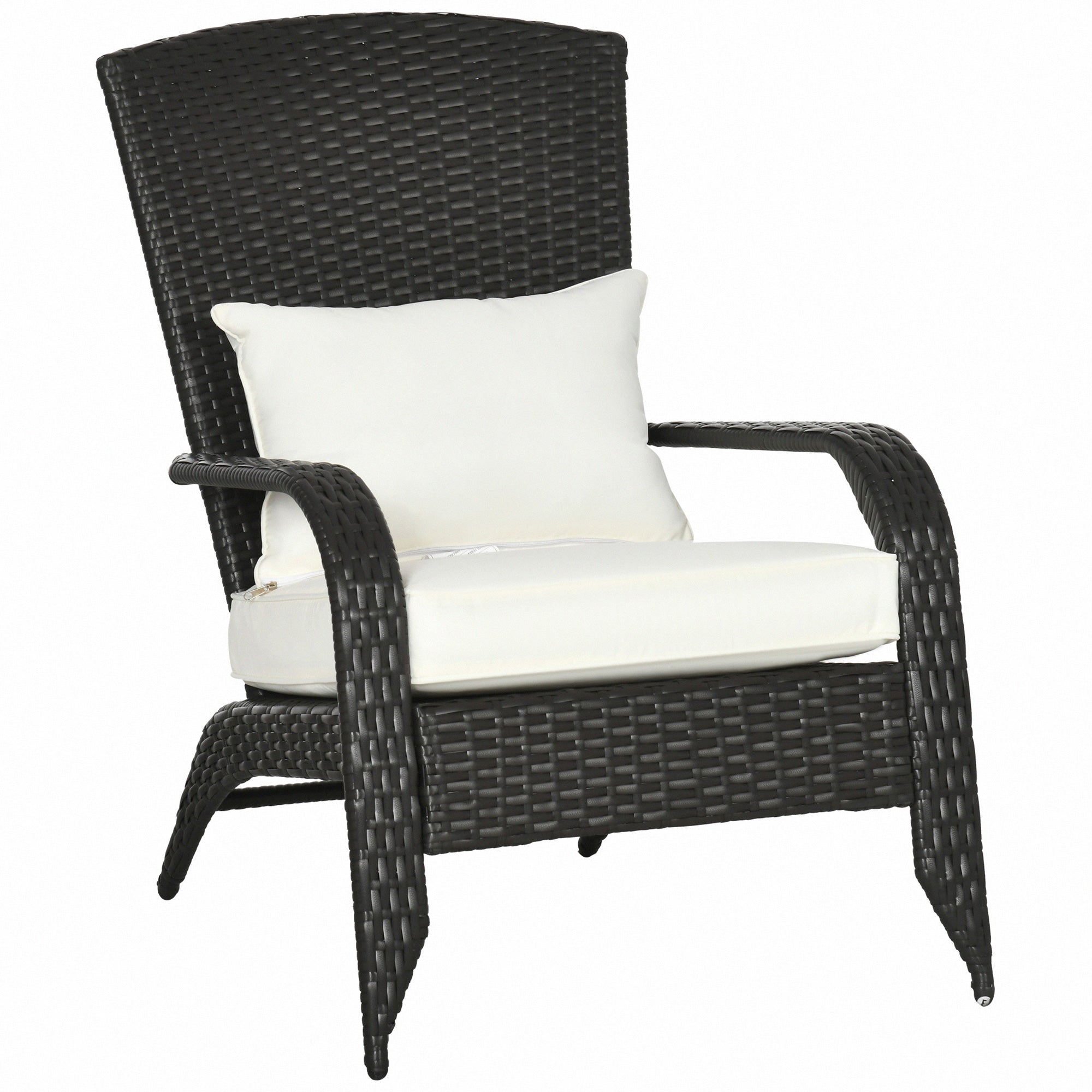 Outsunny Patio Wicker Adirondack Chair, Outdoor All Weather Rattan Fire Pit Chair W Soft Cushions, Tall Curved Backrest And Comfortable Armrests For Deck Or Garden, Cream White Cream White Steel