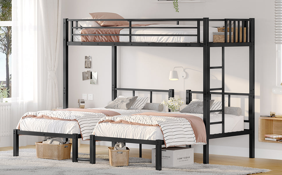 Twin Over Twin & Twin Bunk Beds For 3, Twin Xl Over Twin & Twin Bunk Bed Metal Triple Bunk Bed, Black Twin Black Metal