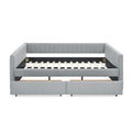 Queen Size Daybed With Two Drawers Trundle Upholstered Sofa Bed, With Vertical Stripes Linen Fabric, Grey 86.5