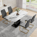 Table And Chair Set, Modern And Minimalist Dining Table, Imitation Marble Patterned Tabletop, Mdf Legs With U Shaped Brackets. Paired With Comfortable Chairs, Suitable For Dining And Living Rooms. Black Gold Mdf Glass