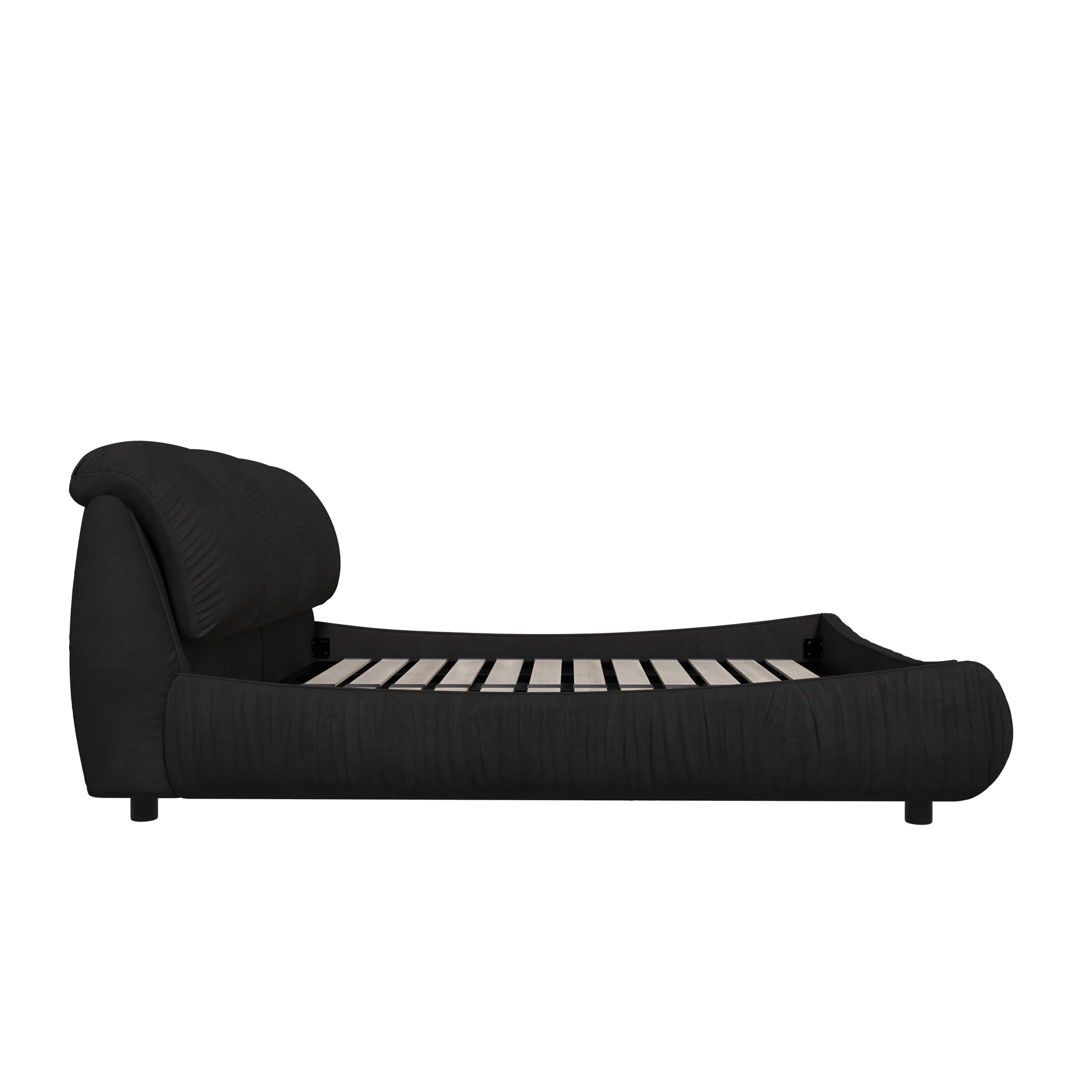 King Size Upholstered Platform Bed With Oversized Padded Backrest, Thickening Pinewooden Slats And Solid Wood Leg,Black Box Spring Not Required King Black Wood Pine Polyester Solid Wood