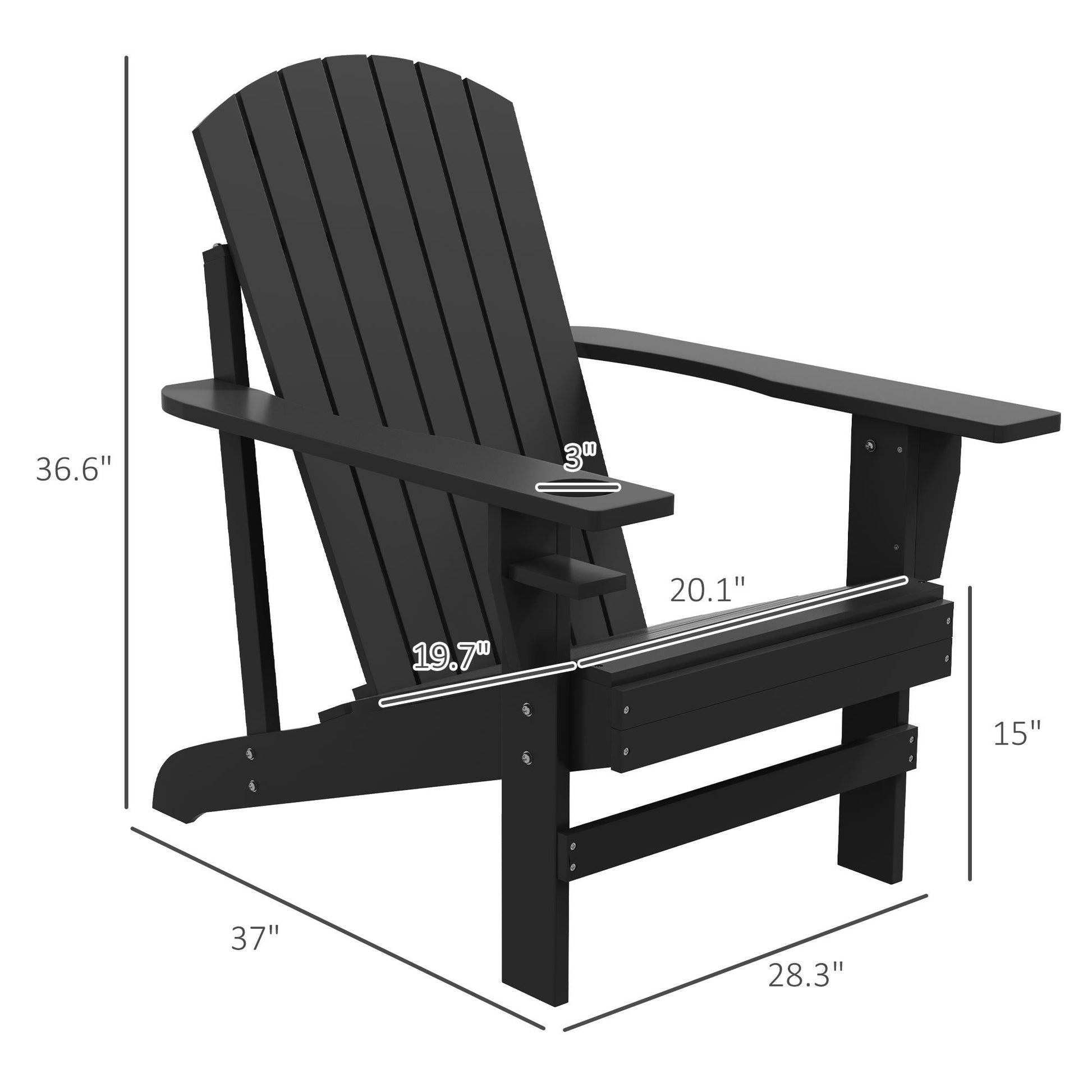 Outsunny Wooden Adirondack Chair, Outdoor Patio Lawn Chair With Cup Holder, Weather Resistant Lawn Furniture, Classic Lounge For Deck, Garden, Backyard, Fire Pit, Black Black Wood