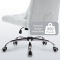 Armless Fabric Office Desk Chair With Wheels, Criss Cross Legged Wide Seat Chair, Modern Home Office Chair With Lumbar Pillow, Comfy Computer Task Chair For Small Space, Vanity Chair For Women, Girls Light Grey Memory Foam Cotton Textile