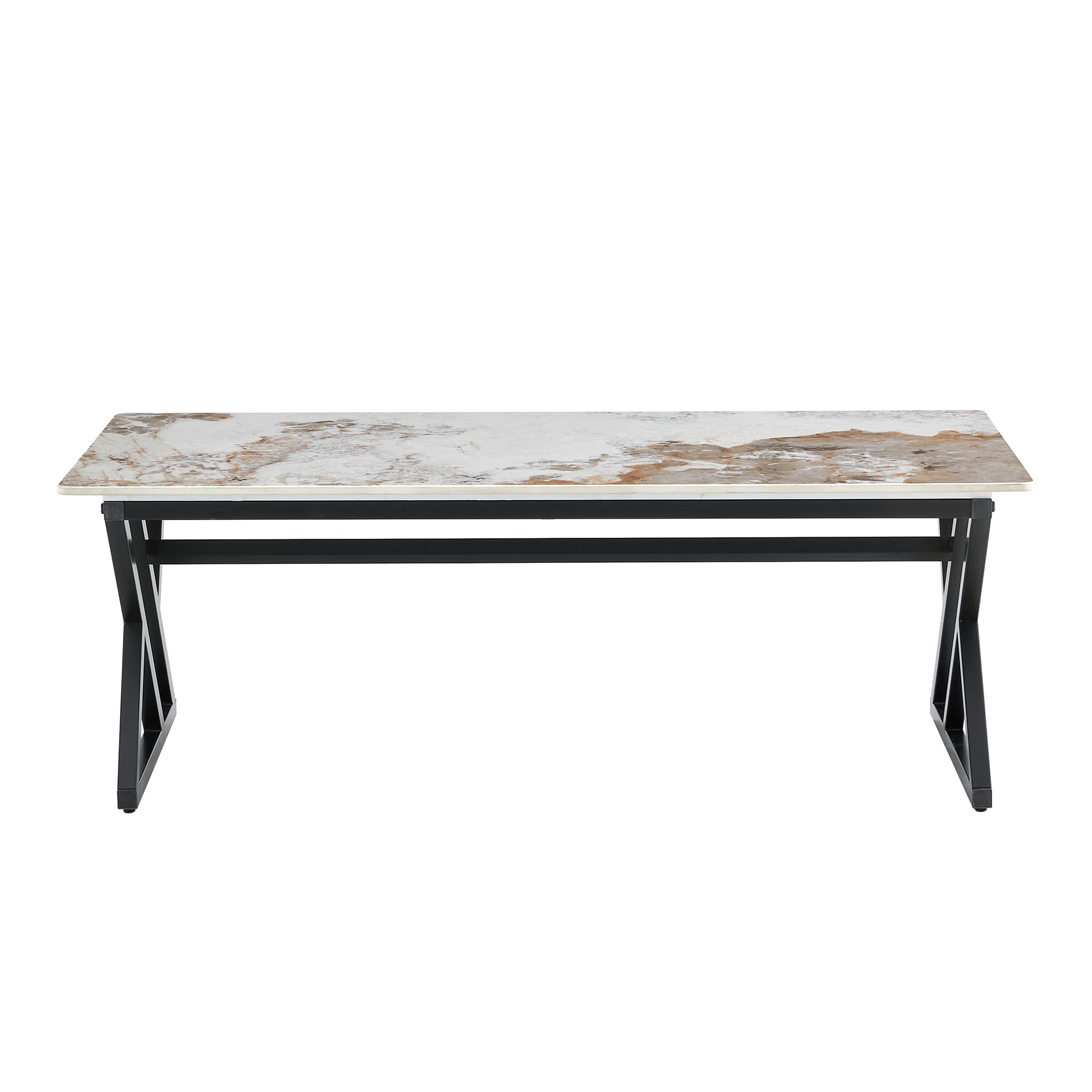 A Modern Minimalist Style Marble Patterned Coffee Table With Black Metal Legs. Computer Desk. Game Table. Tea Table. Ct Xx White Black Sintered Stone