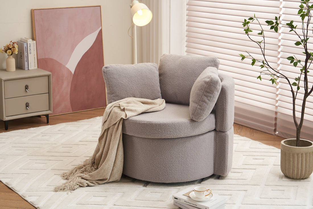 029 Teddy Fabric Swivel And Storage Chair With Back Cushion For Living Room,Light Gray Light Gray Primary Living Space Modern Foam Teddy