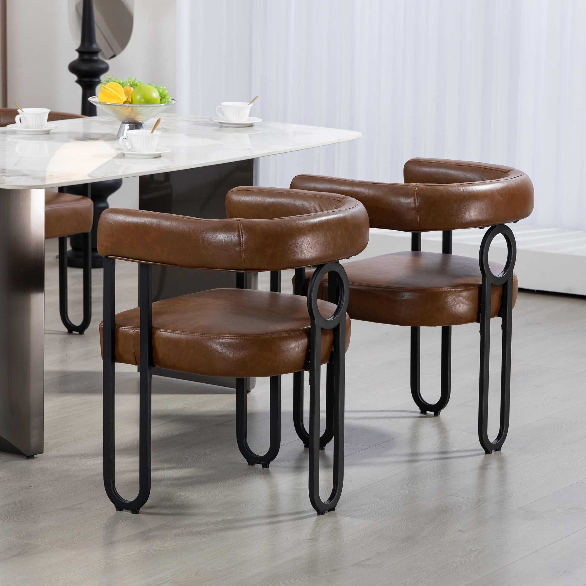 Coolmore Contemporary Designed Pu Fabric Upholstered Accent Dining Chair Barrel Side Chairs Kitchen Armchair For Living Room Set Of 2 Light Brown Pu Light Brown Dining Room Foam Pu Leather