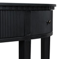 Distinctive Features Of Pine Veneer Console Table With Vertical Stripe Drawer Fronts And Four Legs Black Primary Living Space Minimalist Mdf