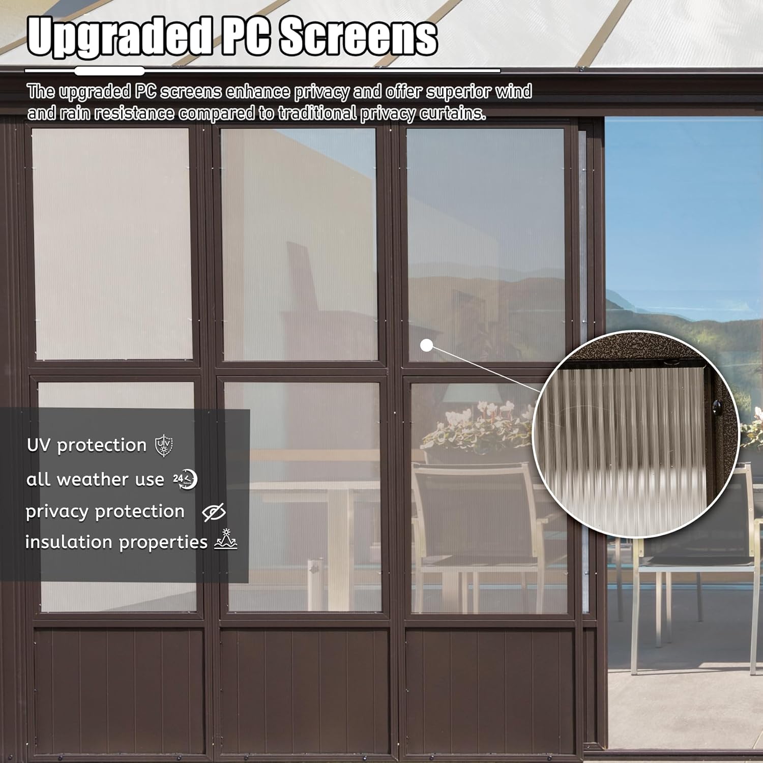 12X16Ft All Season Sunroom, Outdoor Permanent Wall Mounted Solarium With Detachable Polycarbonate Windows, Aluminum Lean To Gazebo Sun Room With 2 Lockable Sliding Doors For Garden Patio Deck Dark