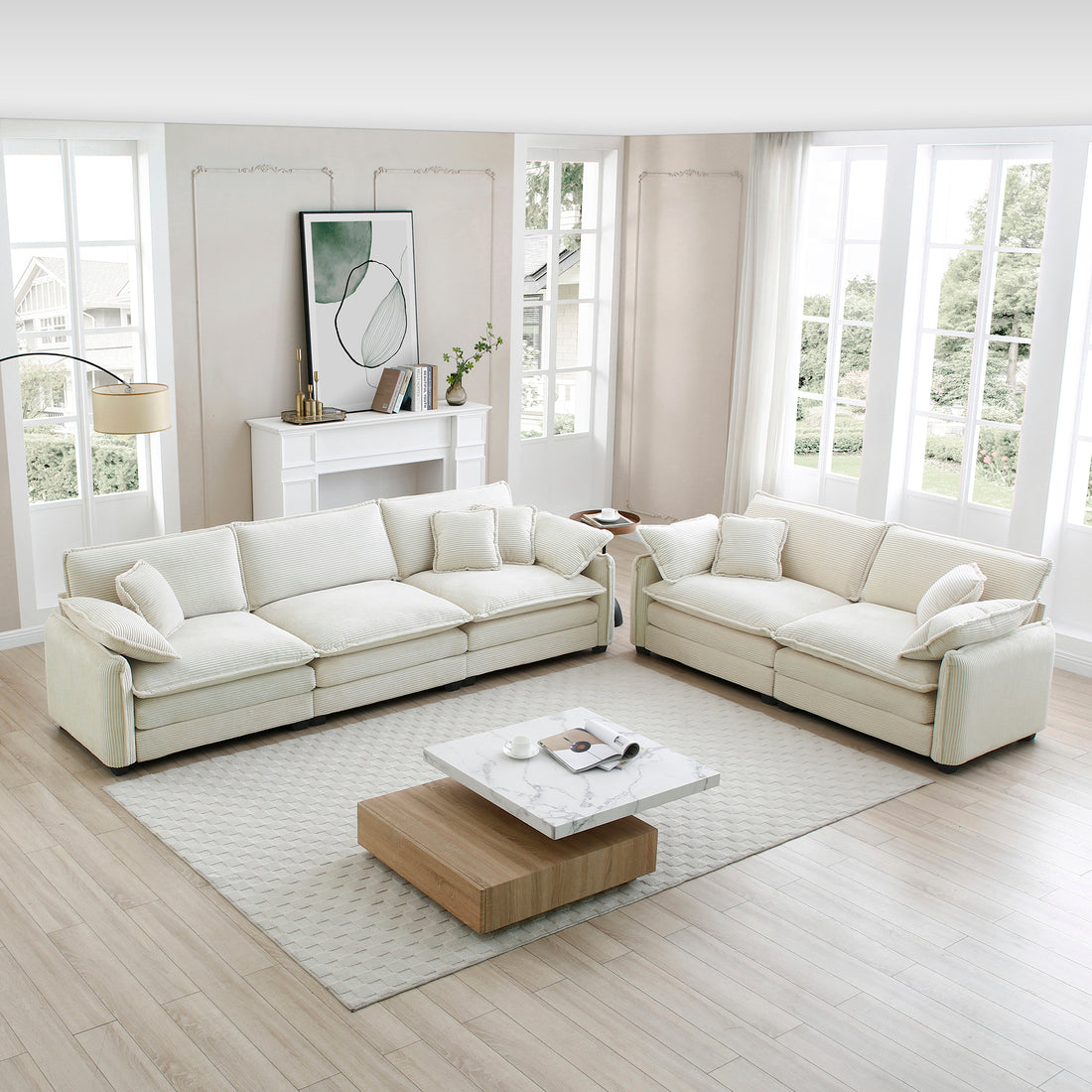 Family Sofa Set Deep Seat Sofa, Warm Sofa For Home Cinema And Living Room, One 2 Seater Sofa And One 3 Seater Sofa,Beige Corduroy Beige Corduroy 5 Seat