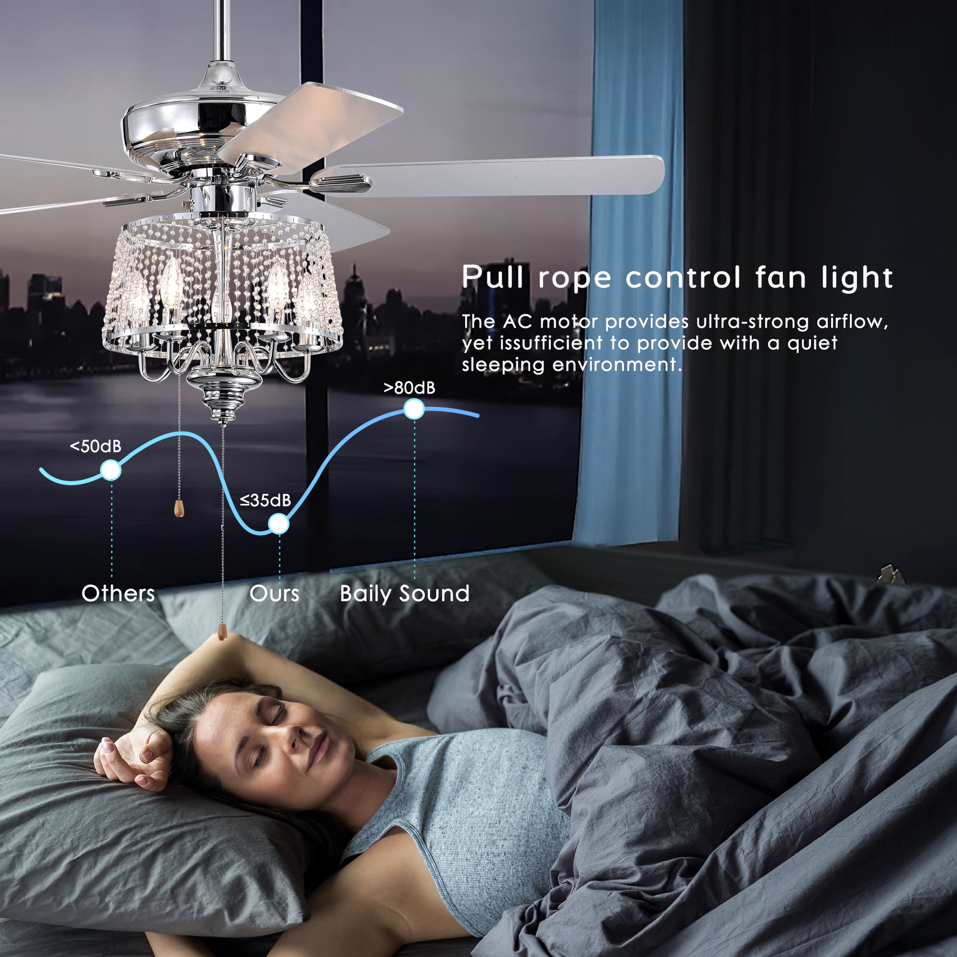 52 Inch Crystal Ceiling Fanmodern Electrical Fan With 5 Wood Reversible Blades, 4 Bulbs Not Included,Noiseless Reversible Ac Motor For Bedroom Living Room Study Patio Home Decoration Chrome Chrome Contemporary,Modern Crystal Metal