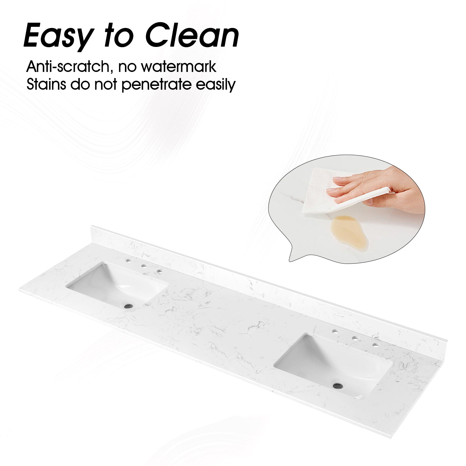 72"X 22" Bathroom Stone Vanity Top Engineered Color With Undermount Ceramic Sink And 3 Faucet Hole With Backsplash White Bathroom Stone