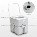 Outsunny Portable Toilet For Adults 5.3 Gallon, Porta Potty With Level Indicator, T Type Water Outlets And Anti Leak Handle Pump For Camping, Boating, Hiking, Travel, Rv Grey Hdpe