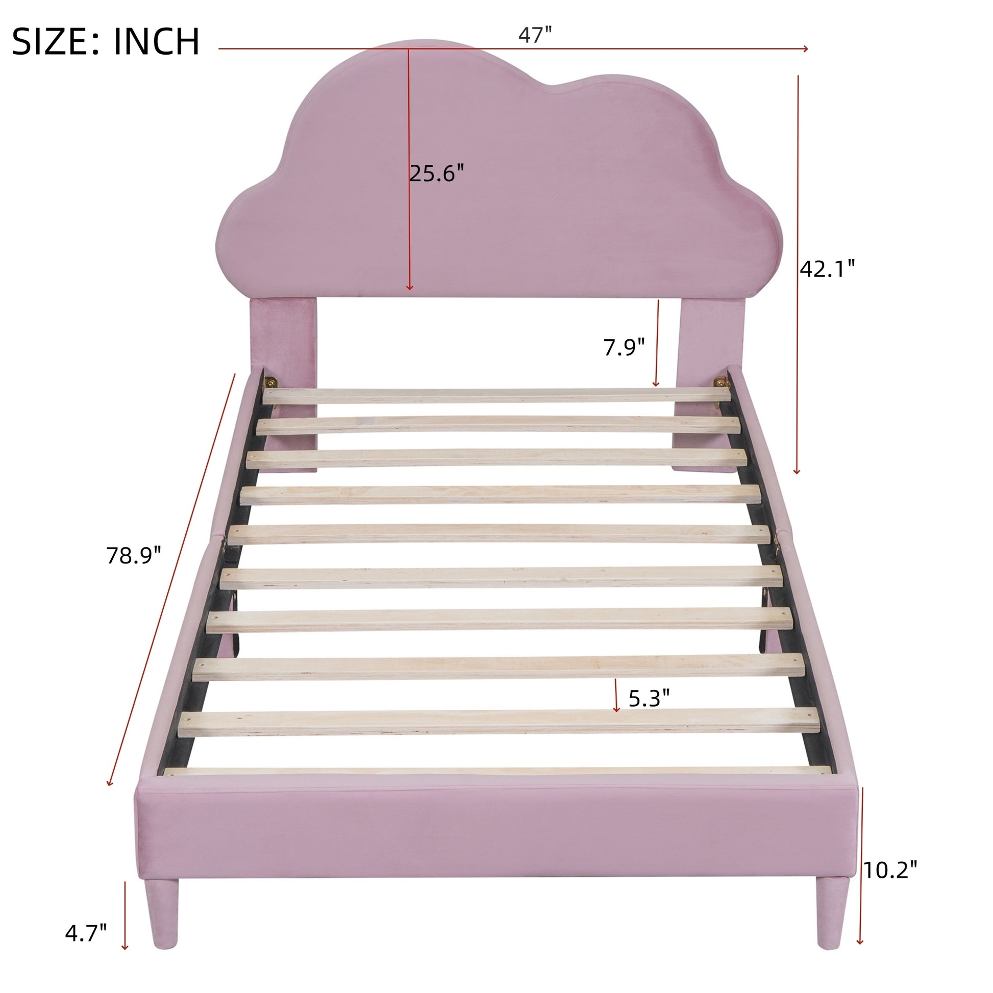 Twin Size Upholstered Cloud Shape Bed ,Velvet Platform Bed With Headboard,No Box Spring Needed,Pink Twin Pink Velvet
