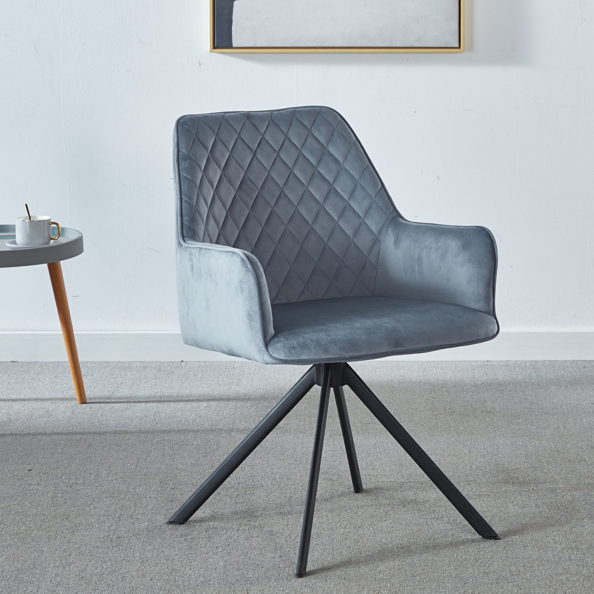 Modern Desk Chair No Wheel, Ergonomic Office Chair Home Office Upholstered Chair, Computer Chair For Bedroom, Reception Room, Living Room With Metal Legs Blue Fabric Metal