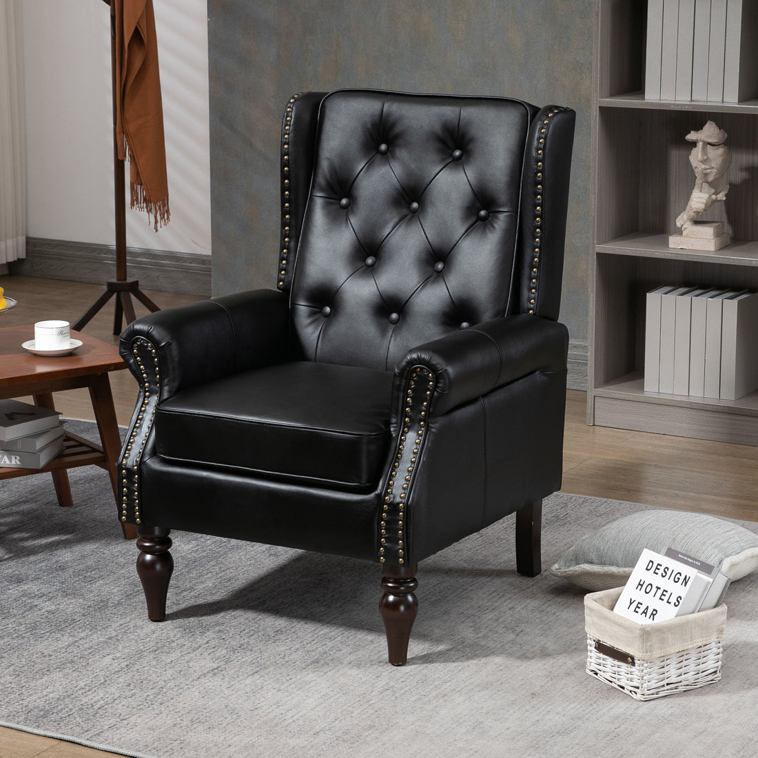 Coolmore Wood Frame Armchair, Modern Accent Chair Lounge Chair With Sturdy Wood Legs For Living Room Bedroom Black Pu Black Pu Foam Pu Leather