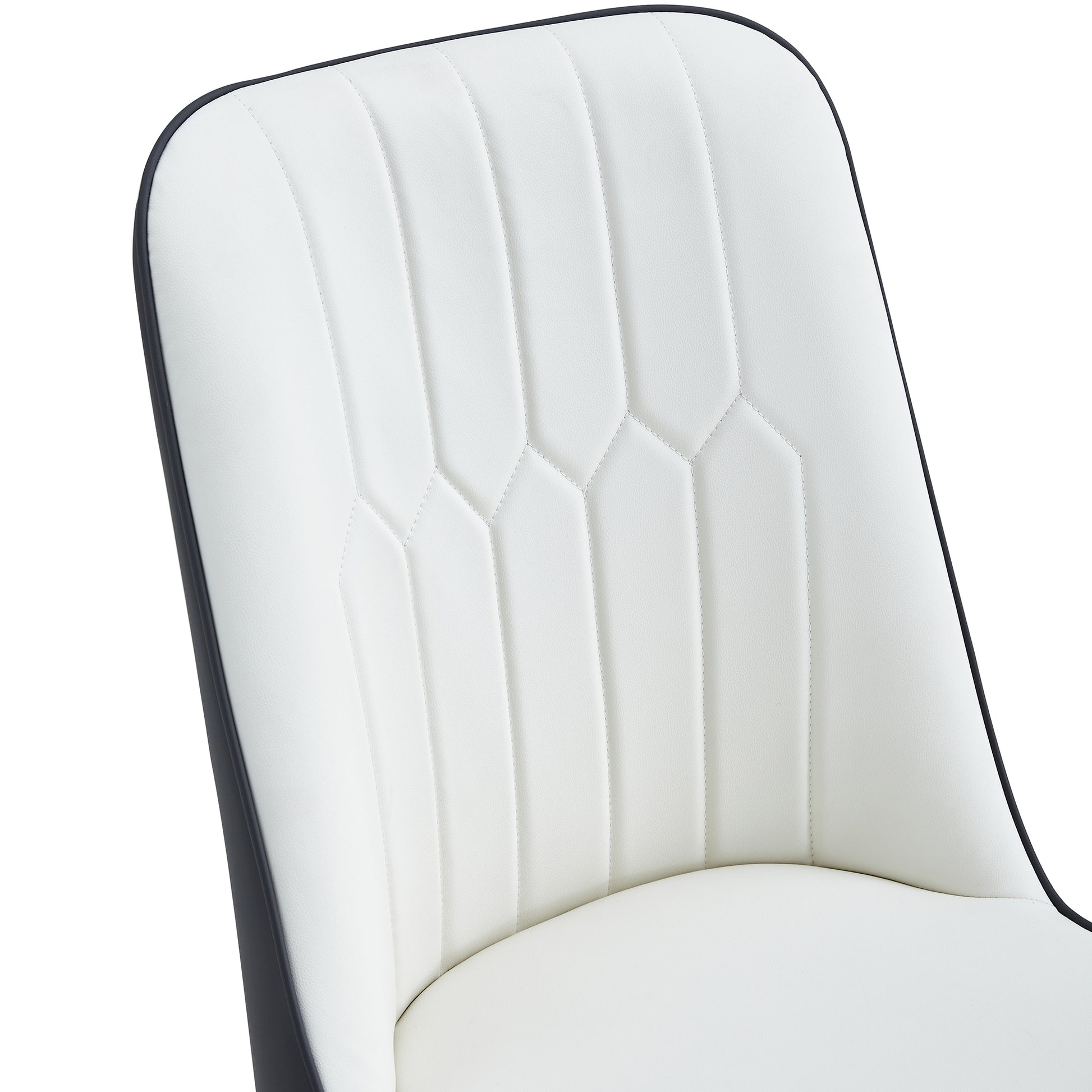 Table And Chair Set.A Morden Table With White Imitation Marble Patterned Stone Burning Tabletop With Golden Metal Legs.Paried With 4 Chairs With Pu Leather Backrest And Black Metal Legs. Black,White Gold Seats 4 Metal,Sintered Stone