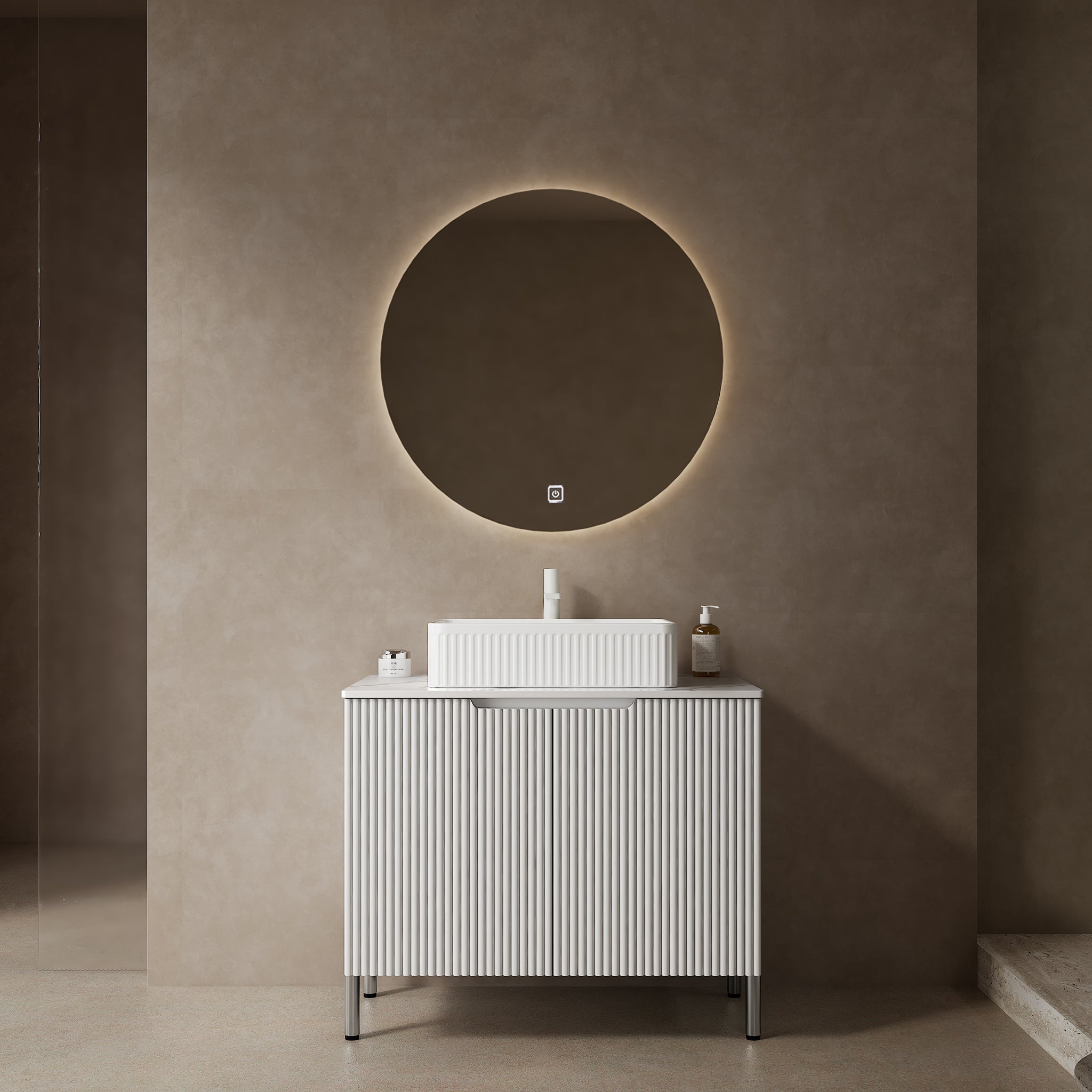 Turio 30" Bathroom Vanity With Sink, Freestanding Plywood Bathroom Storage Cabinet With 2 Doors, White Ceramic Basin And Carrara White Sintered Stone Counter Top, With Sink Hole Cover And Drain, White White Bathroom Modern,Scandinavian Plywood Ceramic