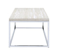 Light Oak And Chrome Coffee Table With Open Base Natural Primary Living Space Rectangular Wood Metal Sled
