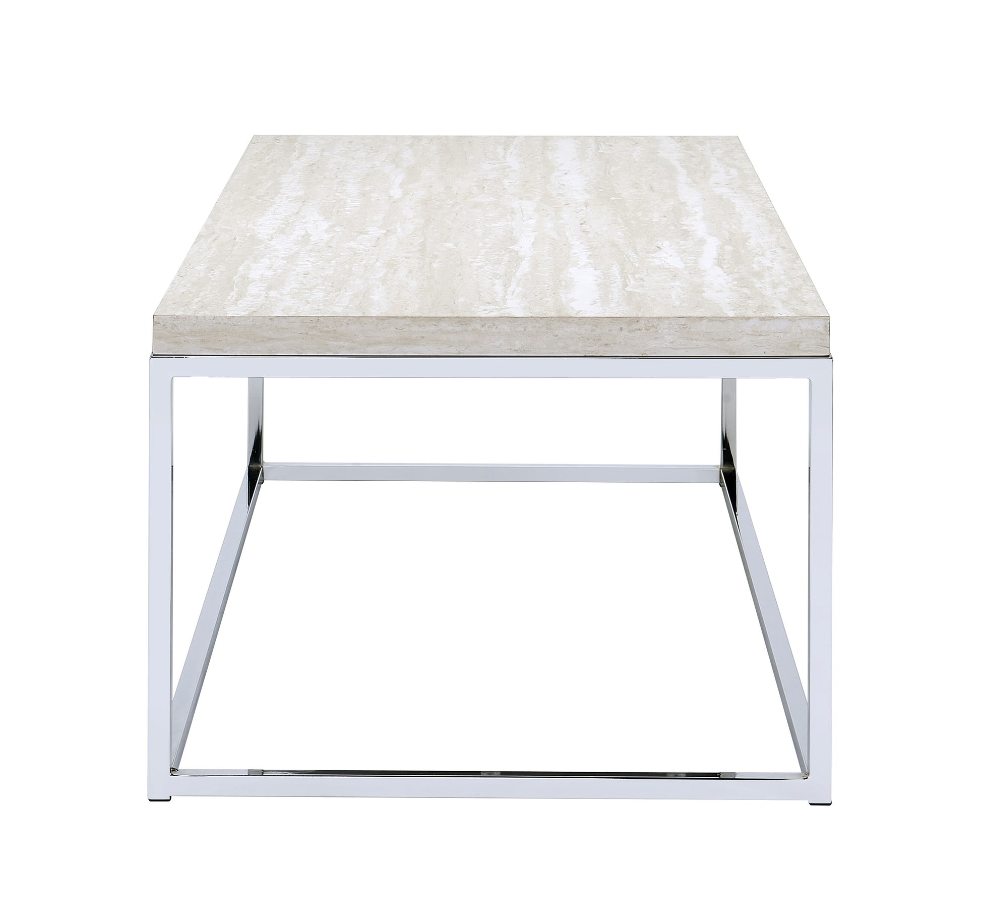 Light Oak And Chrome Coffee Table With Open Base Natural Primary Living Space Rectangular Wood Metal Sled