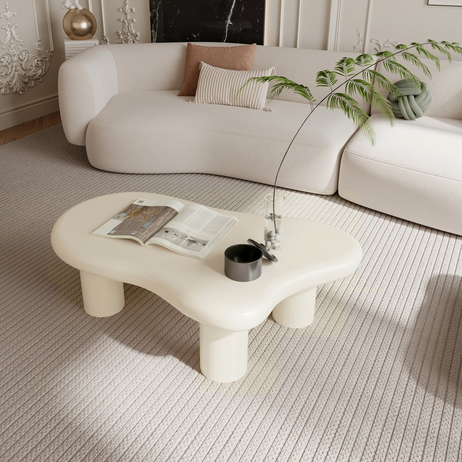 47 Inch Cloud Shaped Coffee Table For Living Room, Beige Beige Primary Living Space Modern Lacquered Mdf