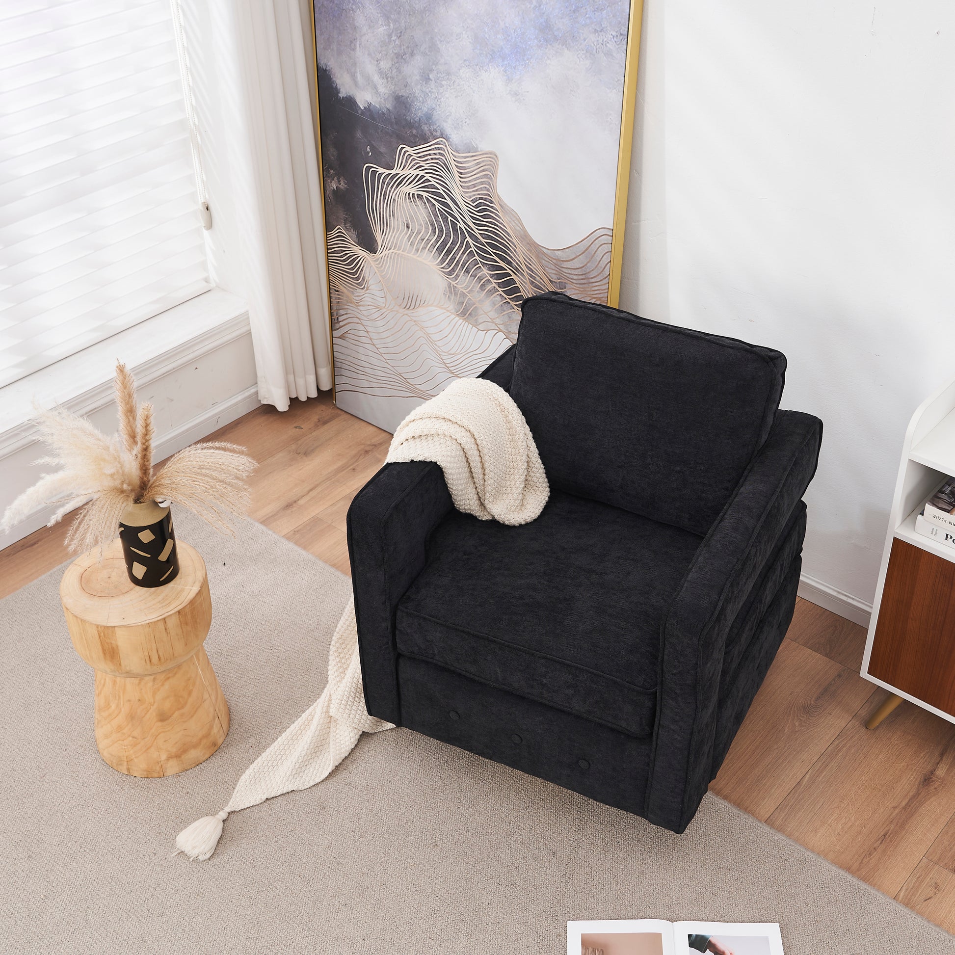 Swivel Barrel Chair For Living Room,360 Degree Swivel Club Modern Accent Single Sofa Chair, Small Leisure Arm Chair For Nursery, Hotel, Bedroom, Office Black Primary Living Space Modern Linen