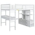 Full Size Loft Bed With Built In Desk With Two Drawers, And Storage Shelves And Drawers,White Old Sku:Gx000320Aak 1 Box Spring Not Required Full White Wood Bedroom Pine