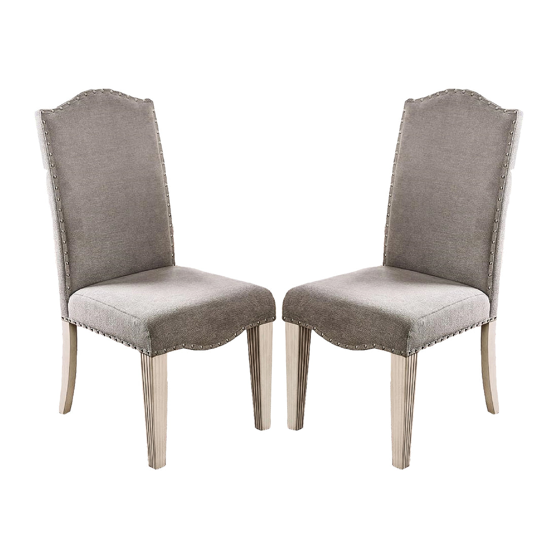 Set Of 2 Fabric Parson Chairs In Gray And Antique White Gray Dining Room Rectangular Dining Chairs Solid Wood Mdf