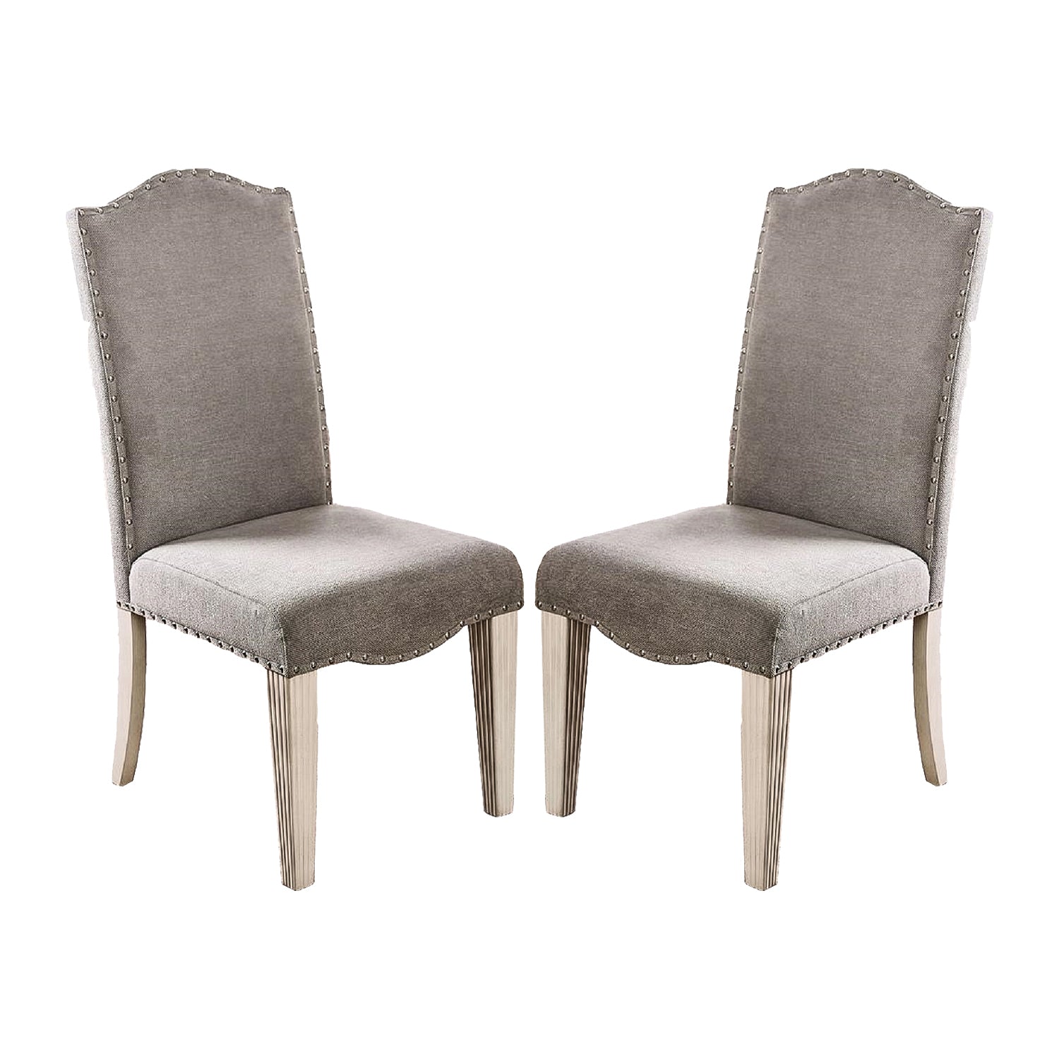 Set Of 2 Fabric Parson Chairs In Gray And Antique White Gray Dining Room Rectangular Dining Chairs Solid Wood Mdf