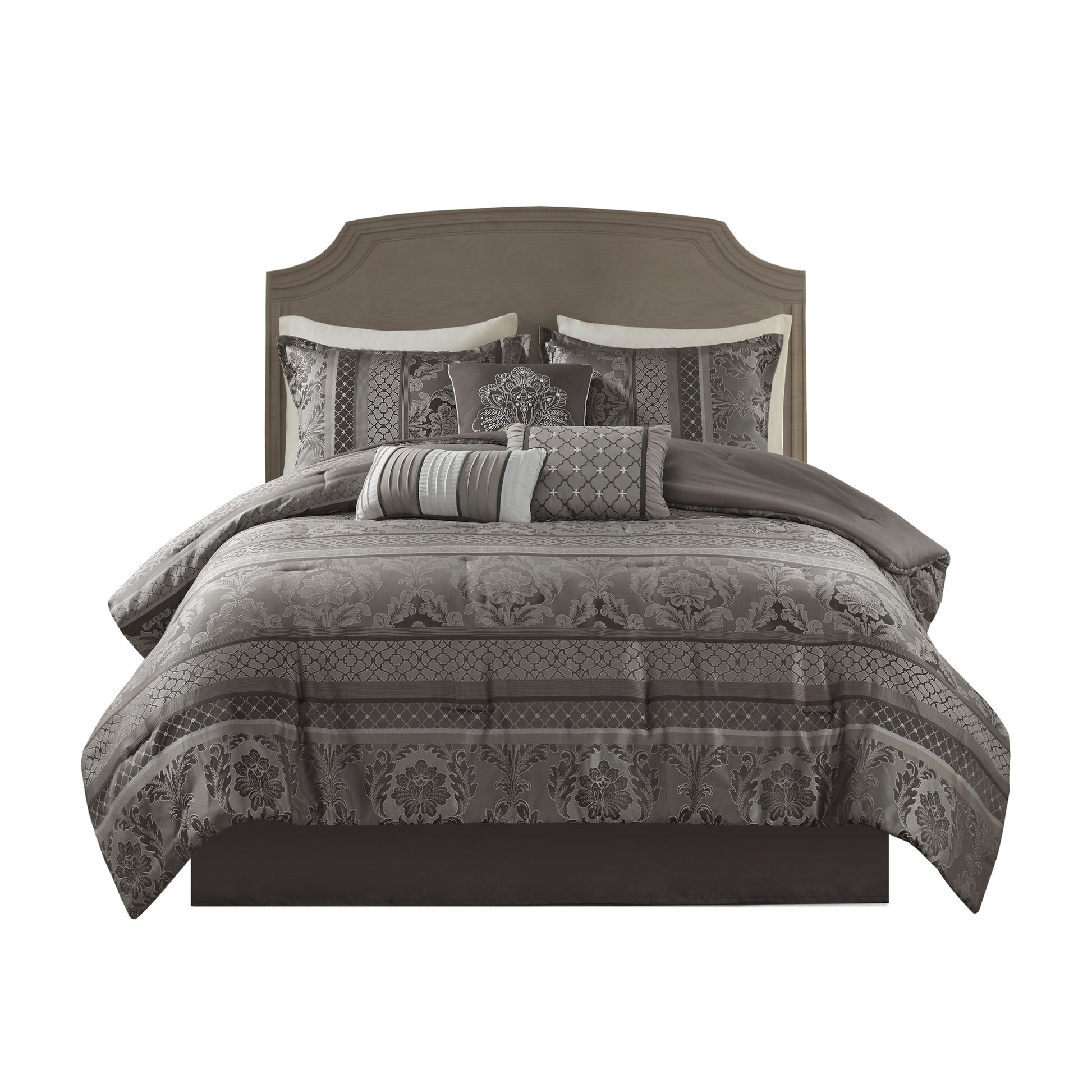 7 Piece Jacquard Comforter Set Grey Cal King California King Grey Polyester