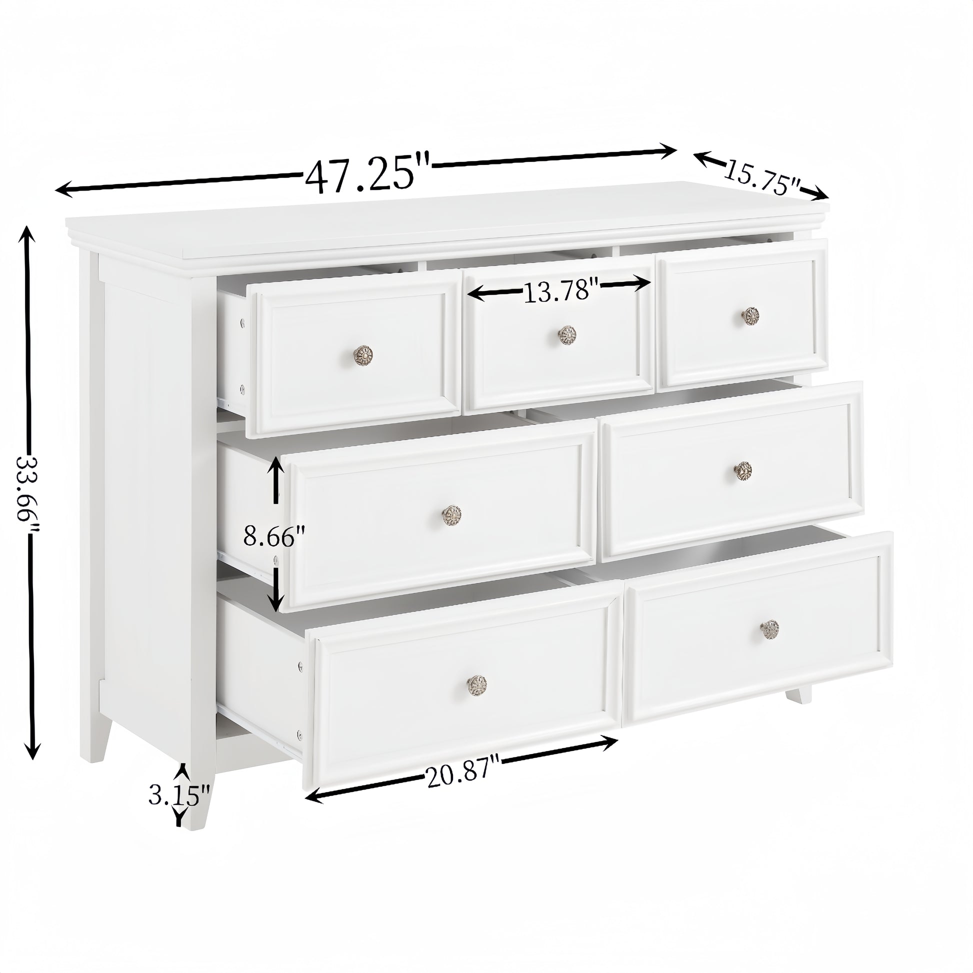 Modern 7 Drawers Dresser 7 Drawers Cabinet,Chest Of Drawers Closet Organizers And Storage Clothes Storage Drawers Cabinet For Living Room, Farmhouse Dresser Organizer White White Mdf