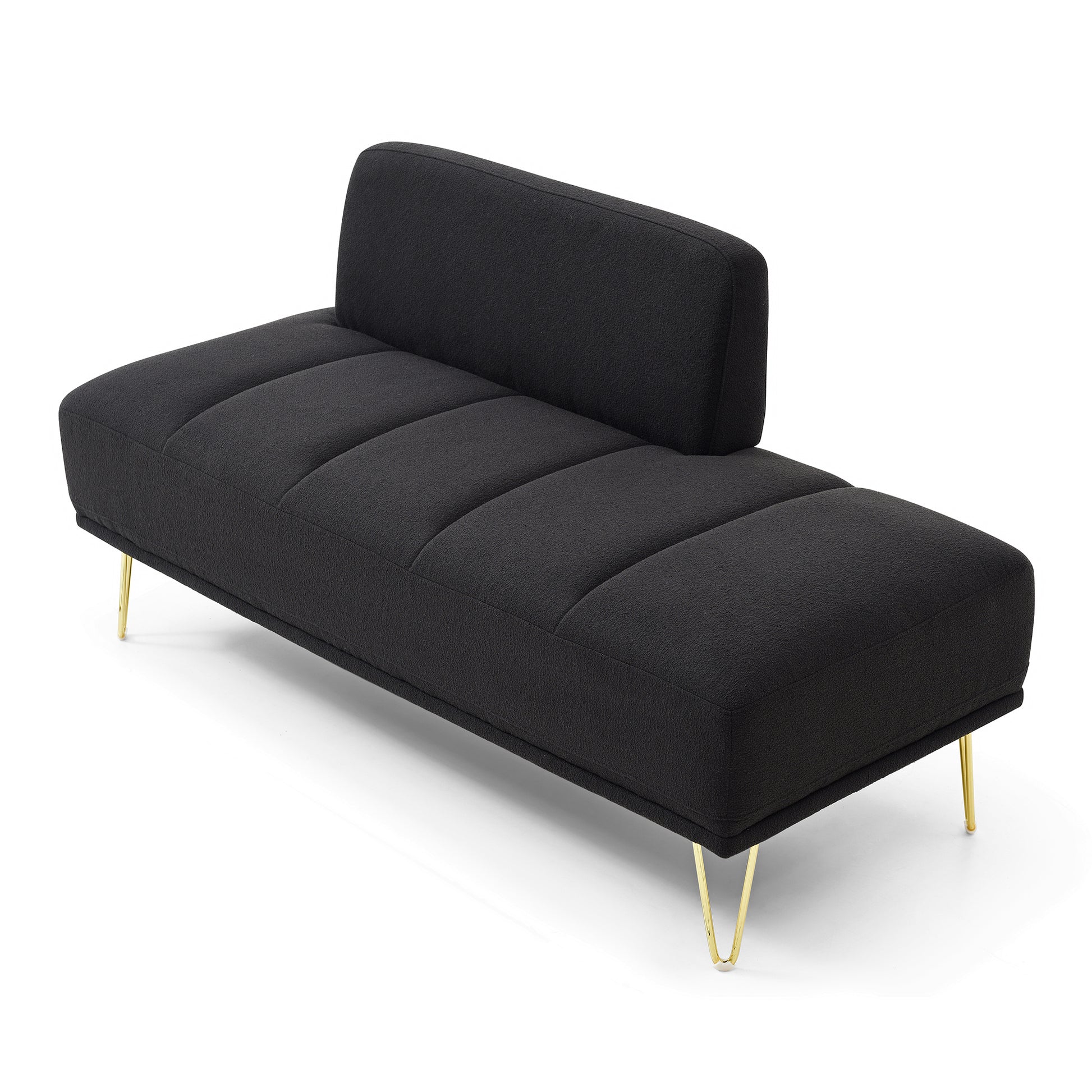 56.3"Inch Width Modern End Of Bed Bench,Teddy Fabric Upholstered 2 Seater Sofa Couch Entryway Ottoman Bench, Fuzzy Sofa Stool Footrest Window Bench With Gold Metal Legs For Bedroom, Living Room,Black Black Wood Modern Foam Teddy 2 Seat