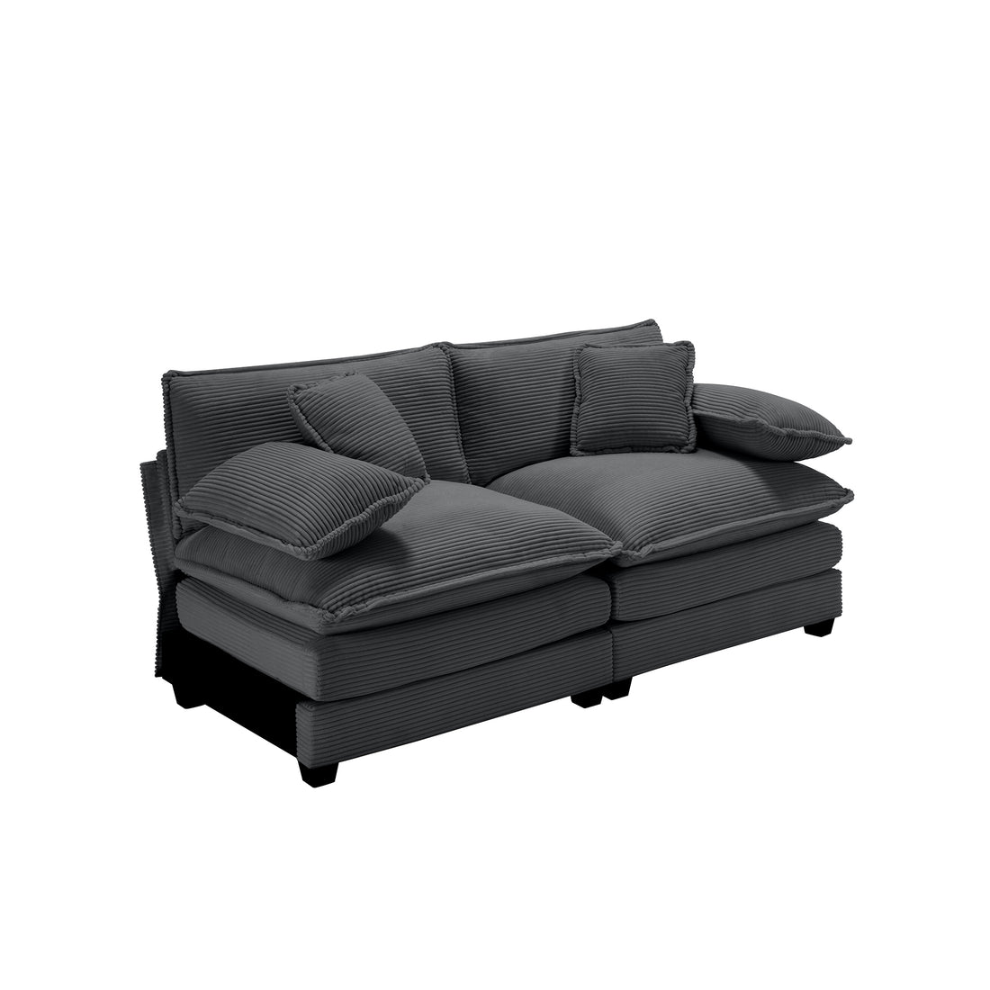 Armless Deep Seating 2 Seater Corduroy Sofa, Can Be Combined With Alternative Armrests And Single Armless Sofas ,Grey Corduroy Fabric Grey Corduroy 2 Seat