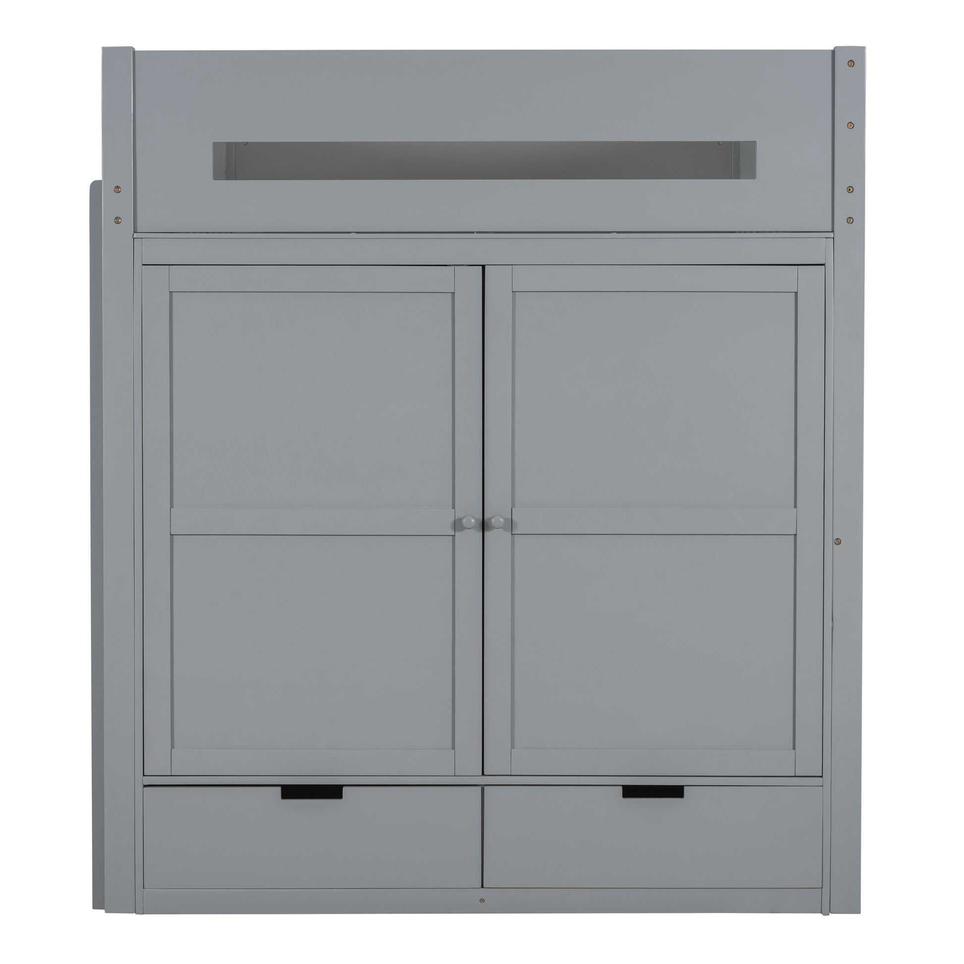 Full Size Wooden Loft Bed With Wardrobe, Desk, Drawers, Shelves, Gray Full Gray Plywood