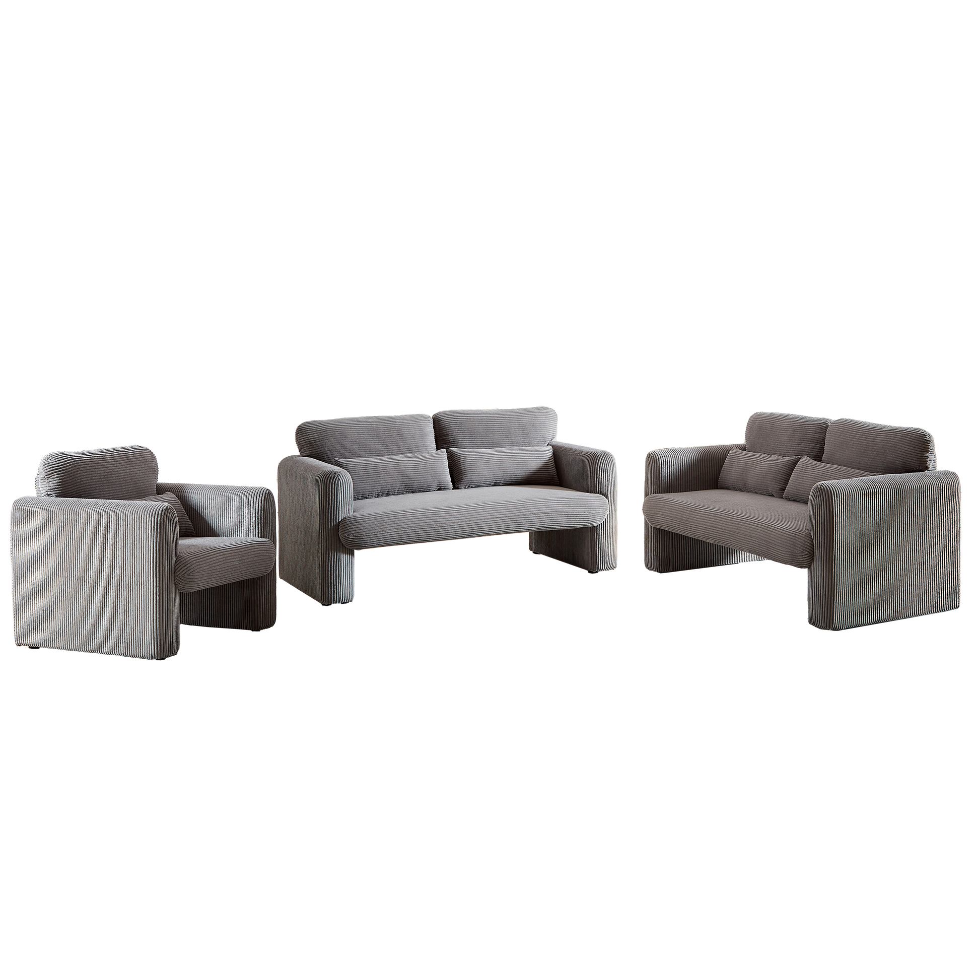 Two 60"Corduroy Fabric Sofa With 33" Single Sofa, Modern Sofa With Support Pillow, For Apartment, Office, Living Room & Bedroom Grey Corduroy 5 Seat