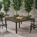 Outdoor Modern Aluminum Dining Table With Woven Accents, Gloss Black Red Aluminium