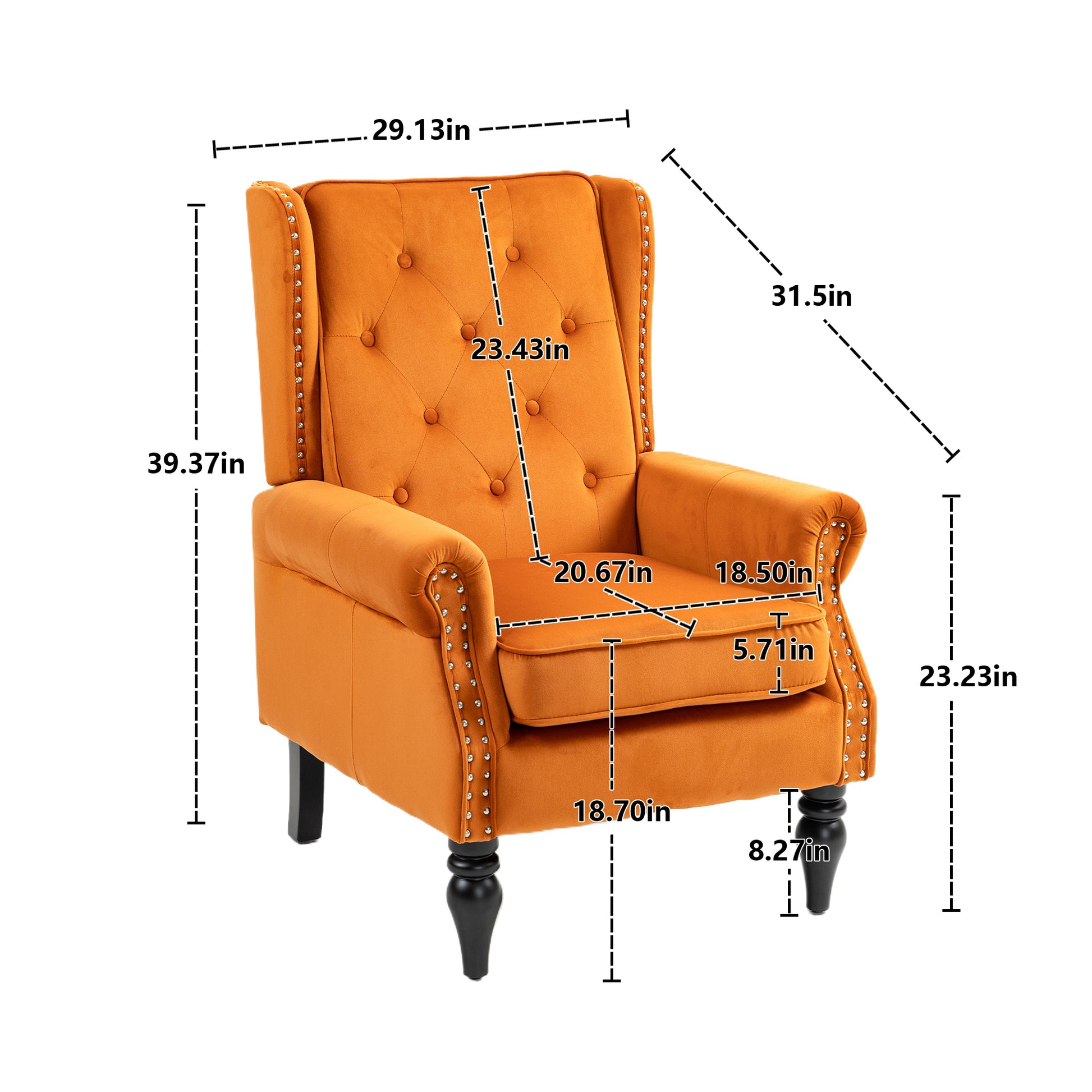 Coolmore Wood Frame Armchair, Modern Accent Chair Lounge Chair With Sturdy Wood Legs For Living Room Bedroom Orange Orange Foam Velvet