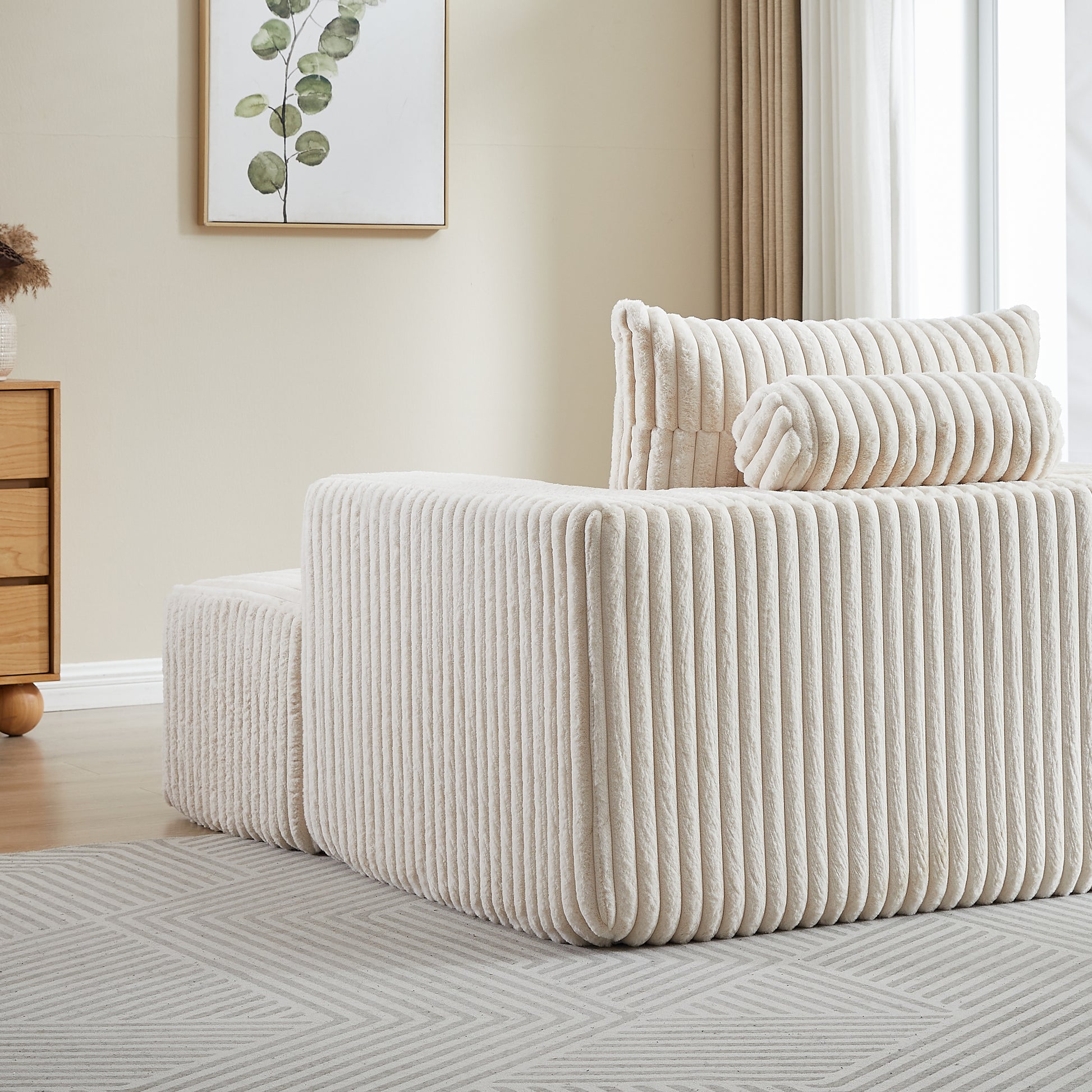 62.5 Inch Corduroy Sponge Sofa Lounge Chair With Removable Footrest,No Assembly Required,Fluffy Modern Sleeper Chair For Indoor Living Room Bedroom Beige Foam Corduroy 1 Seat