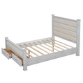 Queen Size Wood Frame Platform Bed With Upholstered Headboard, Footboard And 2 Drawers, Antique White Box Spring Not Required Queen Antique White Wood Bed Frame Solid Wood Mdf